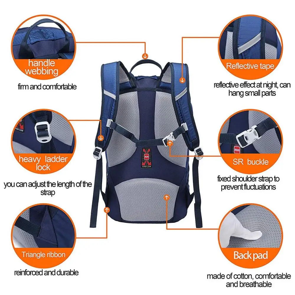 High Quality Multipurpose Nylon Water Resistant Breathable Lightweight Hiking Travel Laptop Backpack for Student Men and Women