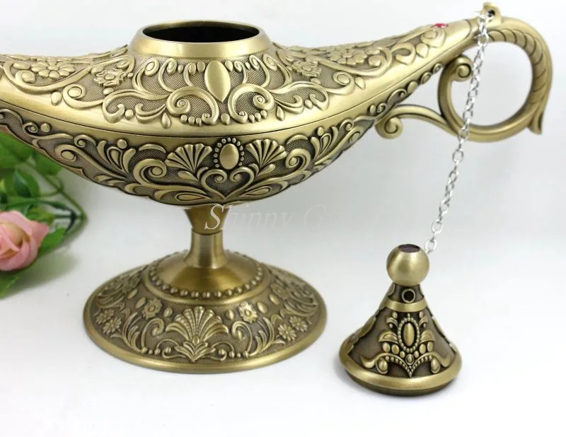 Shinny Gifts Decorative Authentic Big Aladdin Genie Brass Copper Oil Lamp