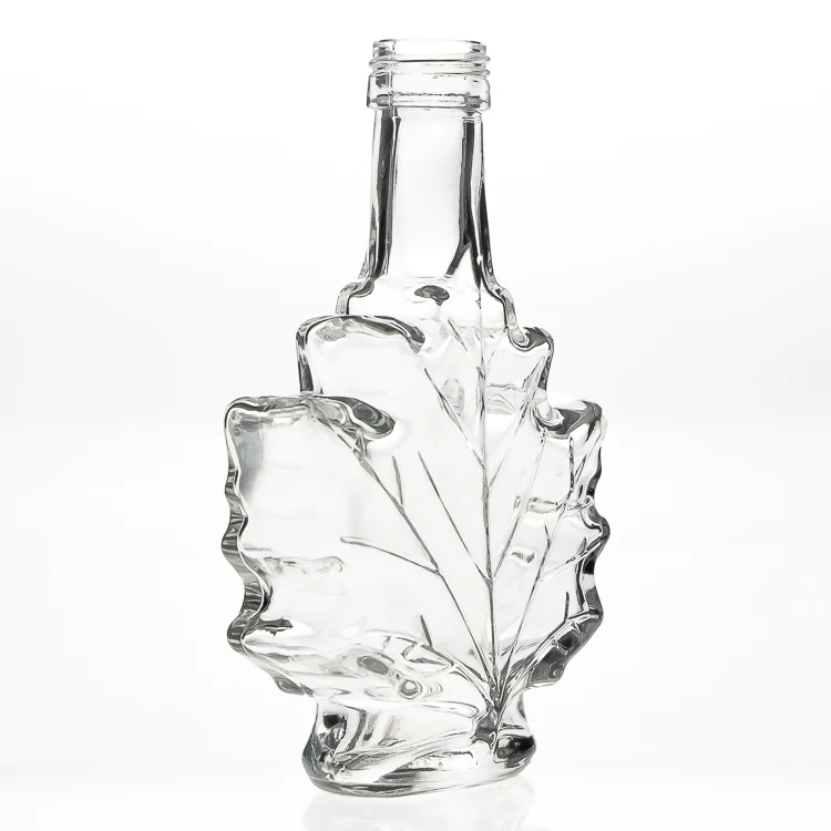 WIne Bottles Manufacturer 250ml 100ml 50ml Small Mini Maple Leaf Shaped Clear Glass Spirit Bottle