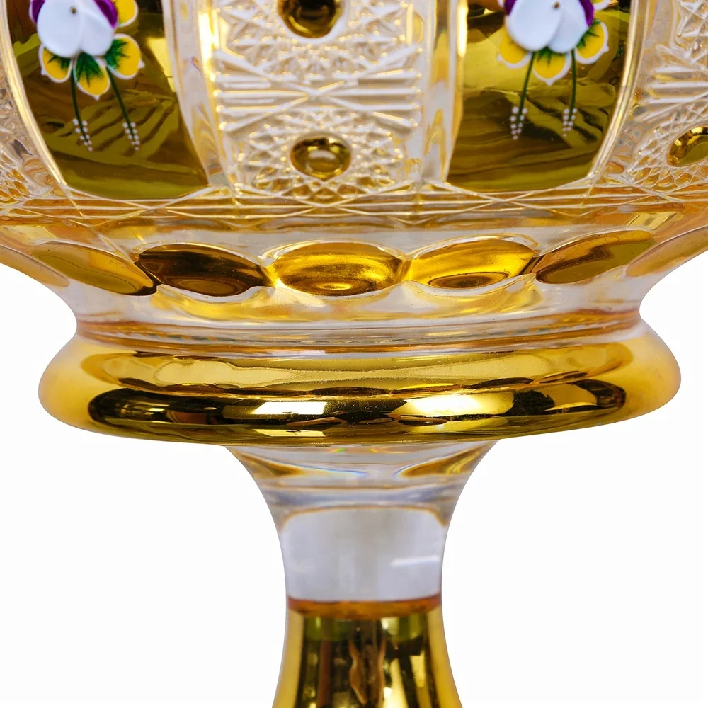 New Arrival Colored Enamel Fruit Tray Golden Fruit Dish Electroplating Glass Plate With Stand for Wholesale