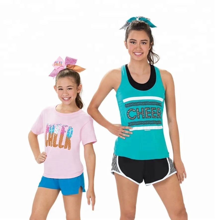 Sexy youth girls cheer practice tshirts with shorts cheerleading wear