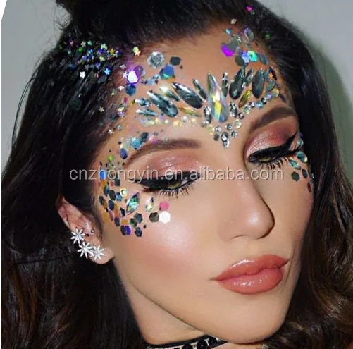 Fancy custom iridescence rhinestone crystal face tattoo sticker