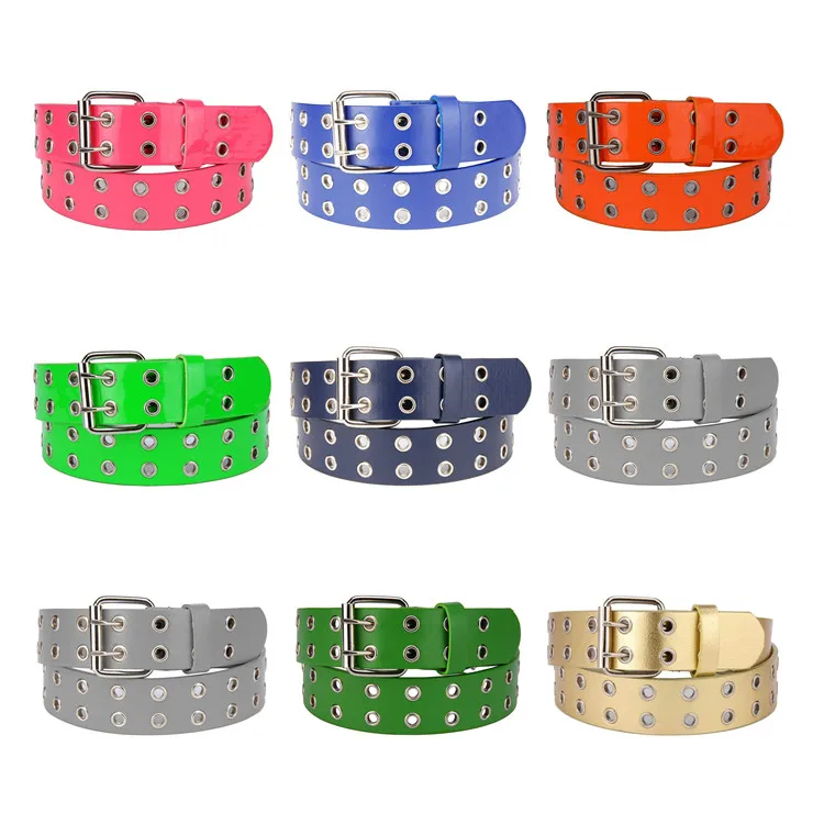 Custom Fashion Colorful Wide Mens Genuine Black Double Prong Leather Belt