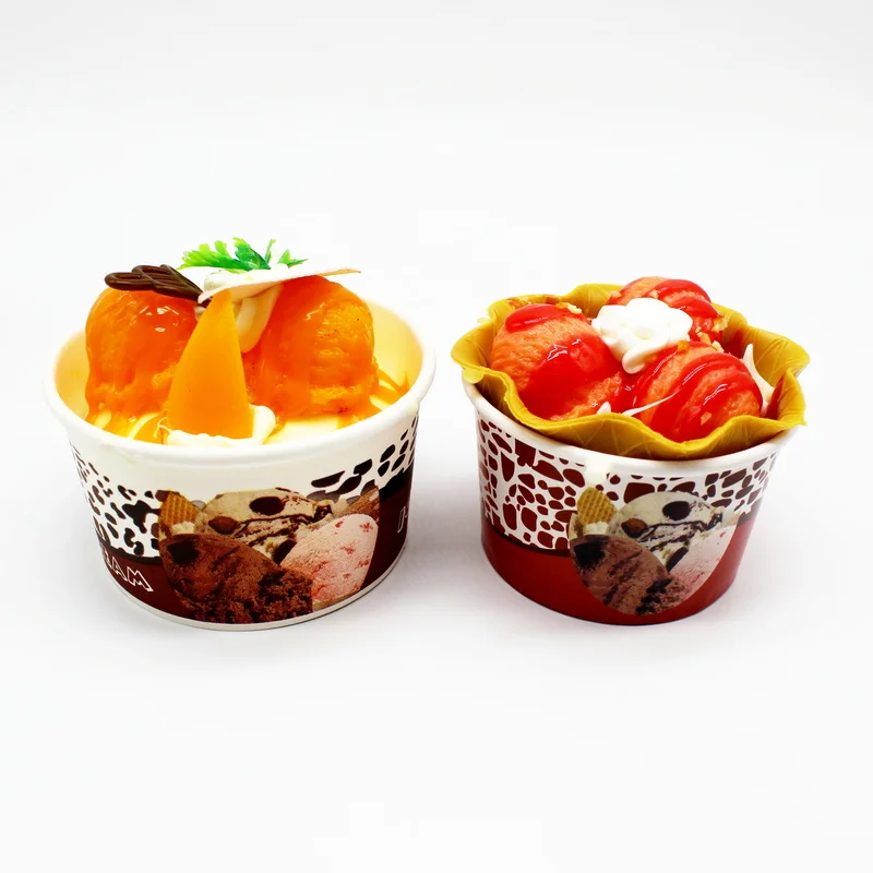 Factory Price 100 % Biodegradable Packaging Disposable Eco Friendly Ice Cream Paper Cups with Lid Spoon glass