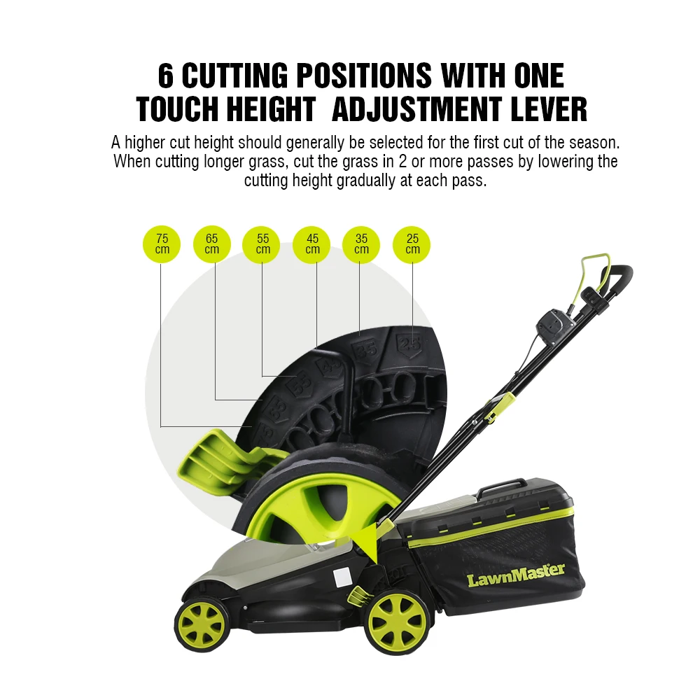 LawnMaster 36V 2.5Ah Li-on battery 2-in-1 Deck rotary electric motor hand push commercial lawn mower-CLMF3637E