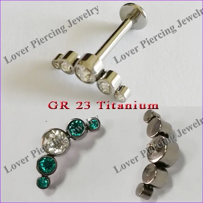[ST-086 ] New Design GR23 Titanium Labret Stone Cluster Lip Jewelry