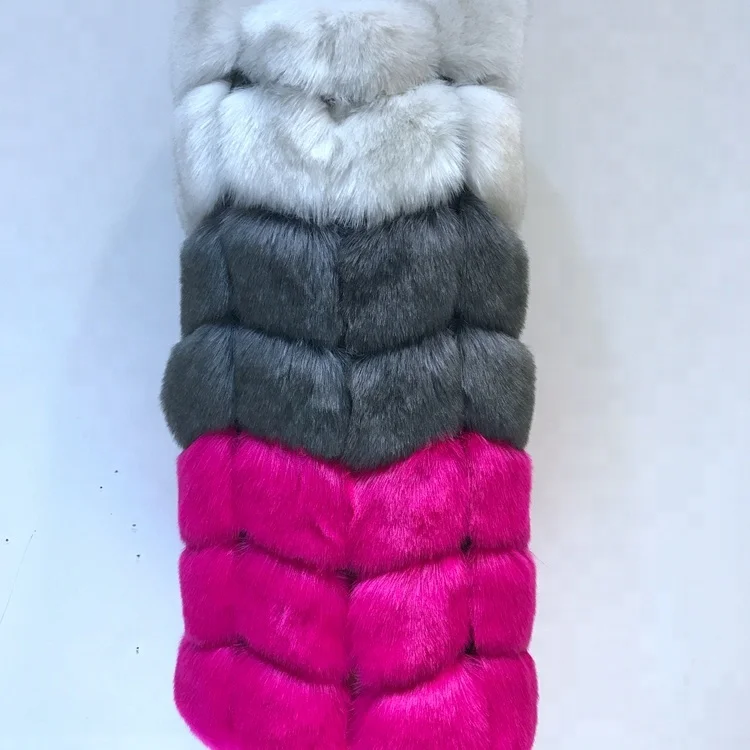 Long type three colors warm vest eco fuax fur coat