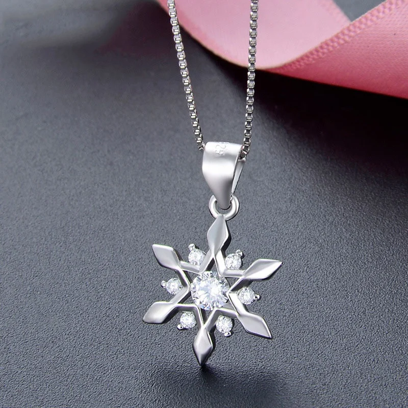 Full CZ Diamond 5A Zircon Snowflake 925 Sterling Silver Elegant Wedding Necklace for Women