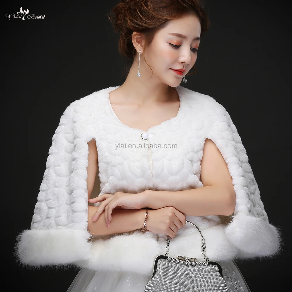 
LZP218 No Collar Circle Pattern With Button Mink Jacket White Fur Bolero Winter Wedding Cape 