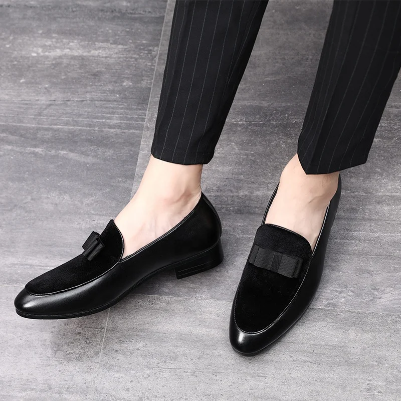 SS0461 Korean style men dress loafers 2019 latest red dress shoes for men with bowknot