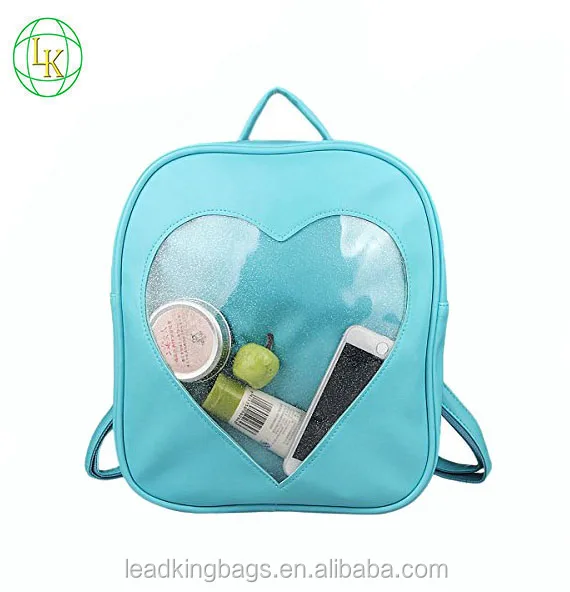PU leather backpack PVC transparent heart lovely beach travelling backpack for little girls kid school bag