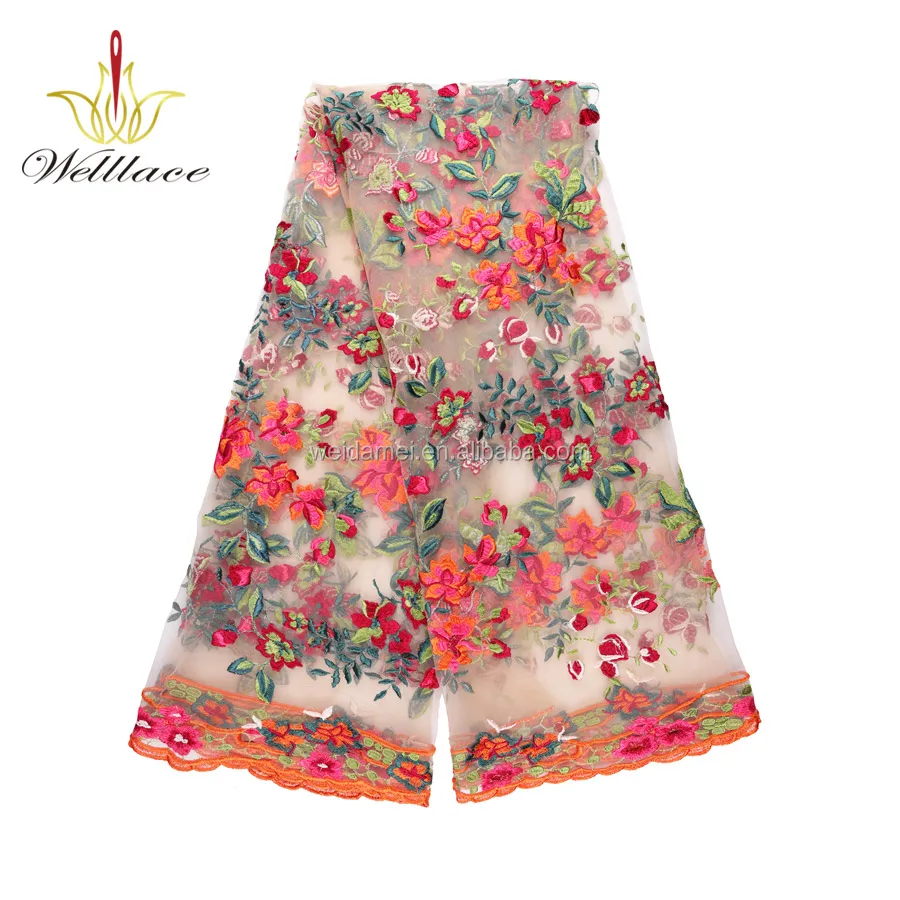 
Multi-color Lace Fabric Flower Mesh Embroidered Elegant Cheap Wedding Dress Tulle Lace Fabric 