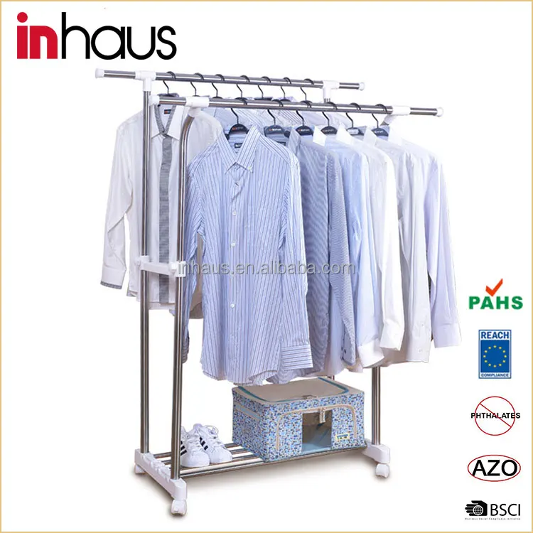 
Double pole stand stainless steel adjustable clothes rack for balcony and laundry room 