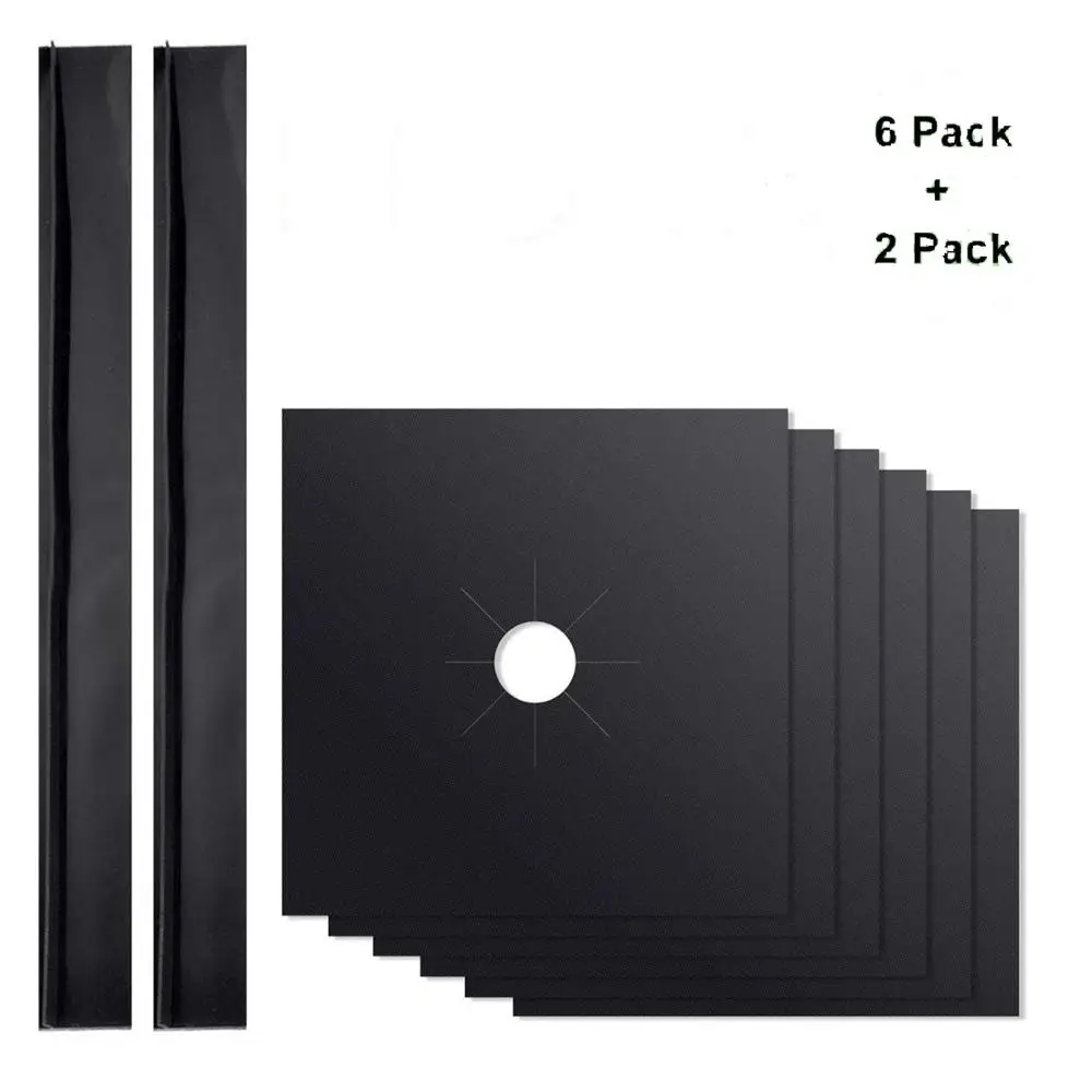 2019 Hot Sale Non Stick 6 Pack Stove Burner Covers + 2 Pack Silicone Stove Counter Gap Cover