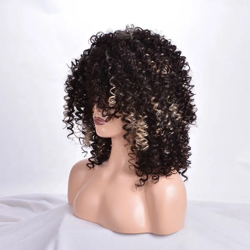 Aishili cheap Synthetic long Kinky Curly afro  hair synthetic hair Wig For Black Women Heat Resistant Hair Wig