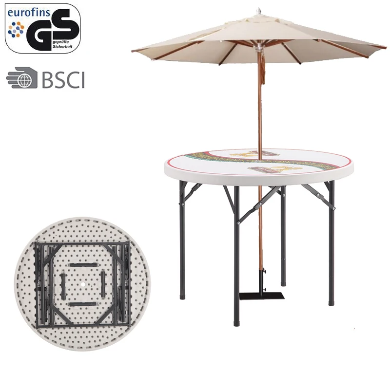 stackable 3feet plastic round table with umbrella hole bistro dinette beach table