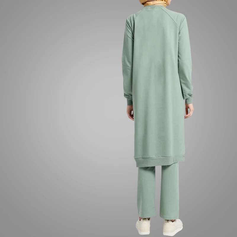 
Dubai New Design Muslim Sport Wear Fresh Teal O Collar Malaysia Tracksuits Fashion Turkey Abaya Style Islamic Clothing 