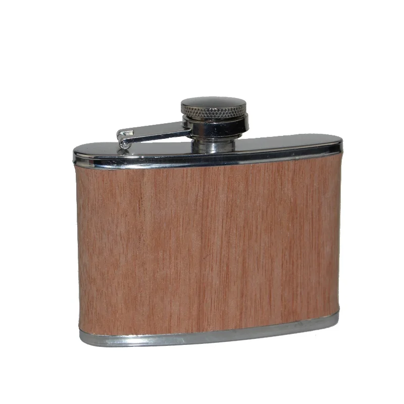 8oz natural bamboo body high quality 18/8 stainless steel portable whiskey hip flask for man