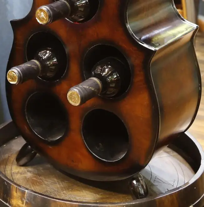 Mettle Hot Sale Wholesale Big Handmade Retro Violin Wooden Creative Wine Holder For Bar Decoration