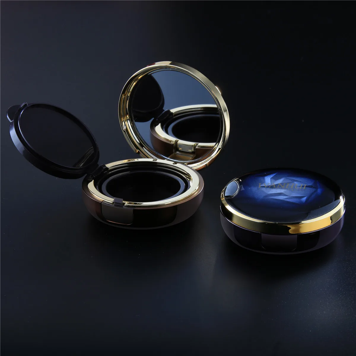 High Quality Round Empty Compact Powder Container Pressed Powder Case Loose Powder Personal Care Bubble Bag +foam Carton Box 18g