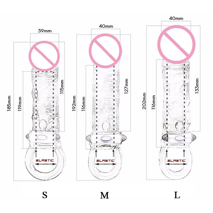 
3 Size Optional Black Dildo Vibrating Cock Sleeve Penis Extender 