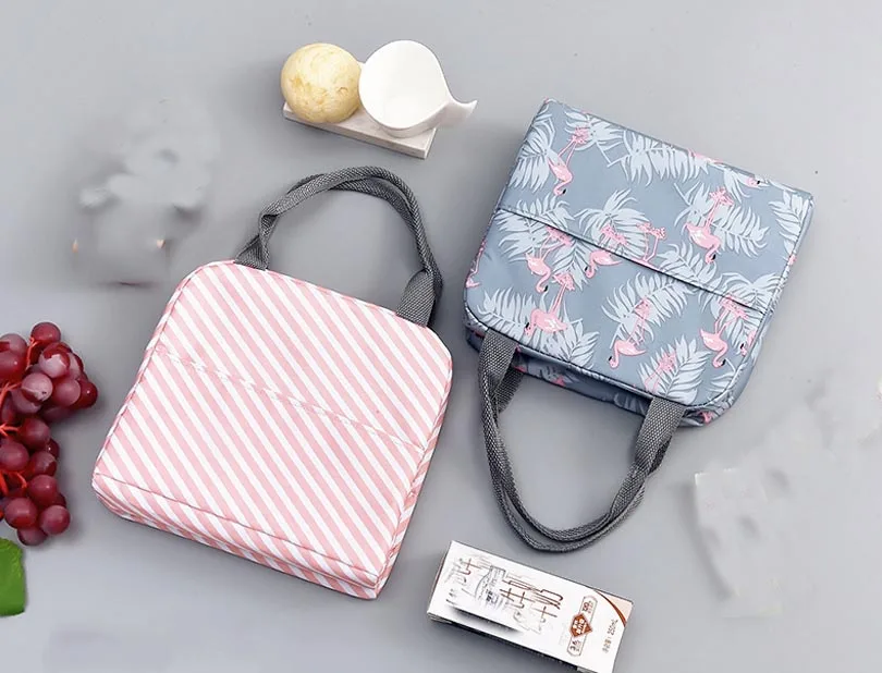 Audit BSCI Pattern Lunch Box Portable Insulated Canvas Thermal Food Picnic Lunch Bags for Women Kids Portable Cooler Bag