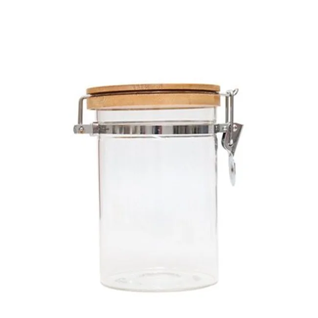 high  borosilicate glass jar with metal clip lid for kitchen glass storage jar