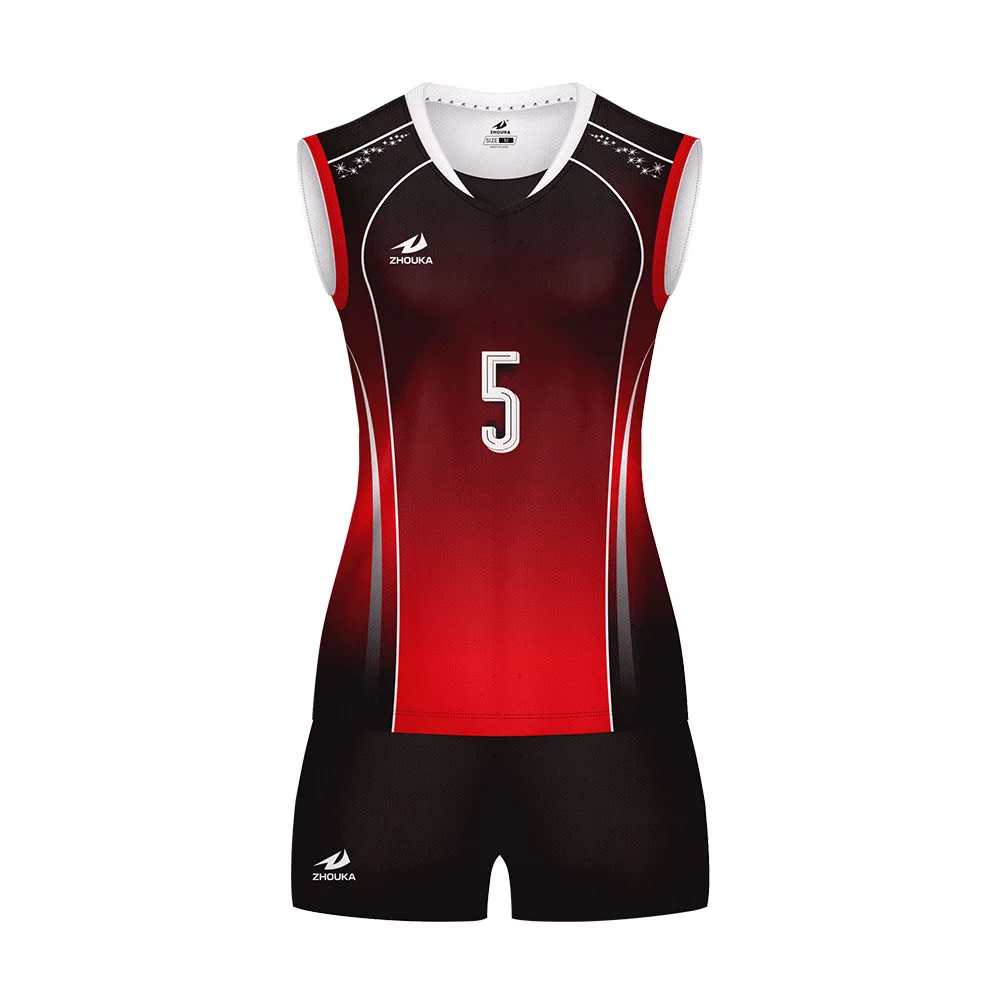 Marshal Custom Unique High End Fashion Printed Sublimation Red Sleeveless Volleyball Jersey Design