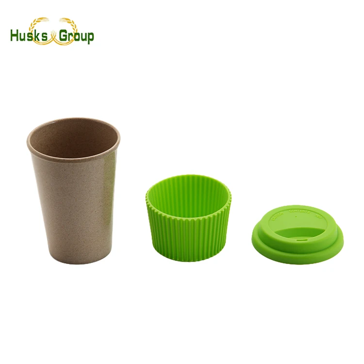 2024 best sell eco reusable Rice Husk Colorful Coffee Cups 15 oz  With lids