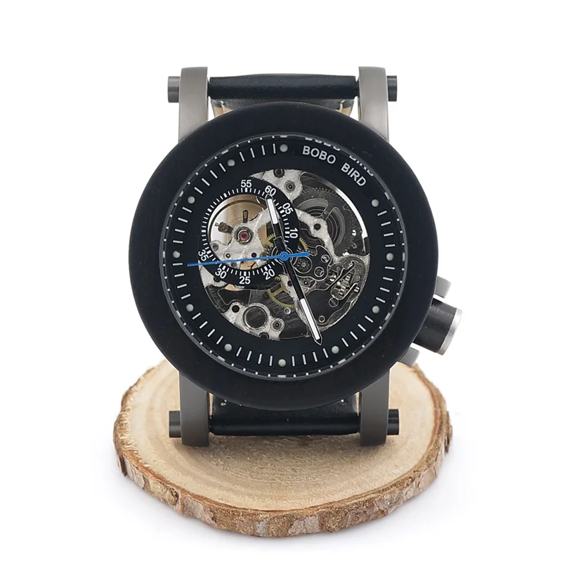 BOBO BIRD Top Brand Automatic Relojes Hombre With Natural Ebony Shell
