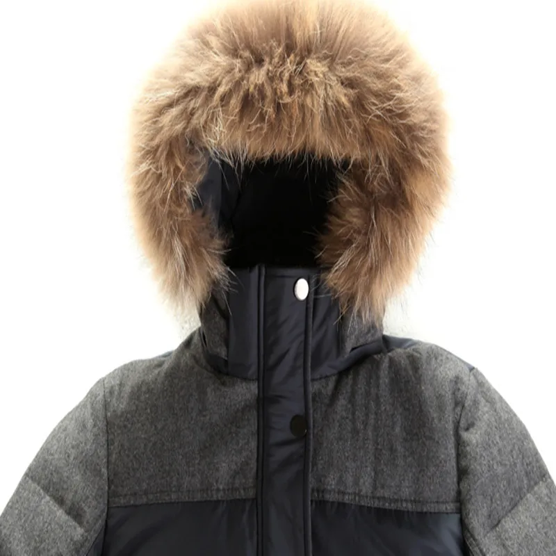 
Mens Custom Wool Winter Hooded Fur Collared Down Coat Wholesale 