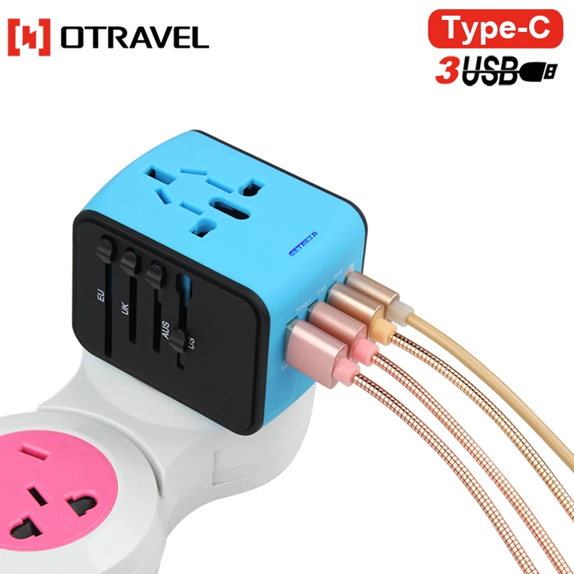 Factory selling universal world wide plug with 5V 3.4A 3 USB &1 Type-C port travel adapter