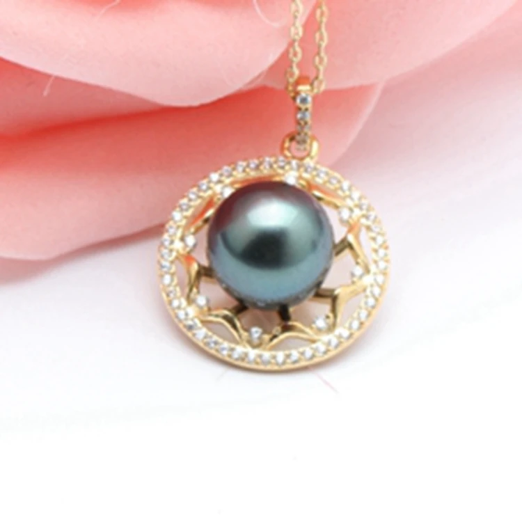 Very beautiful Tahiti pearl pendant charm design silver 925 pearl round pendant designs gold