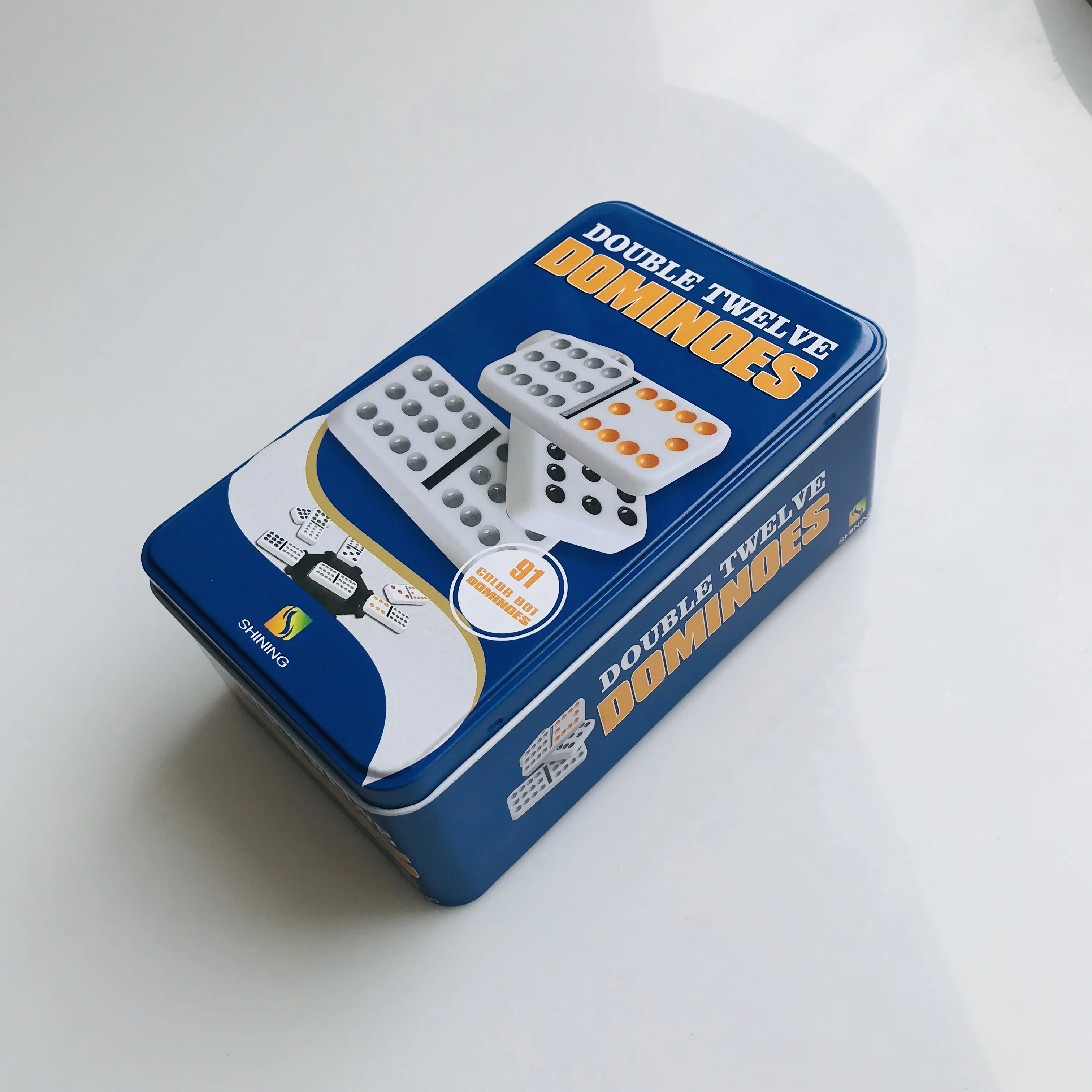 YUANHE Double 12 color Dot Dominoes with tin box custom  colored dominoes
