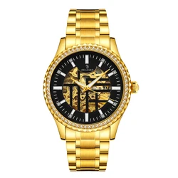 SENORS SN087 Luxury IP plating Custom Logo Watch Full Gold Automatic Skeleton Mechanical Male Wrist Watch 3 ATM Waterproof
