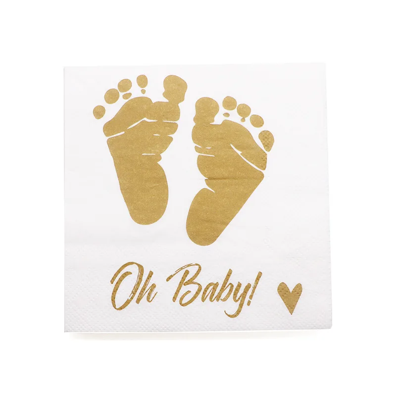 Custom printed beverage napkins foil stamp fancy baby shower party gold paper printing napkin