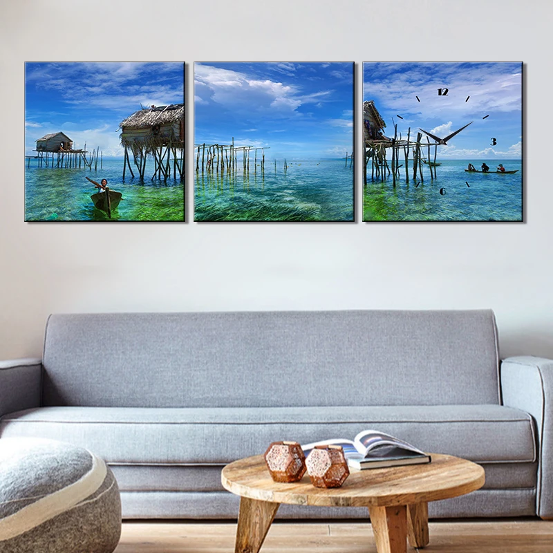 Modern Custom Canvas Picture Wall Clock Nature Picture Canvas Painting Large Wall Clock Wall CLOCKS Quartz Quartz Movement 50pcs