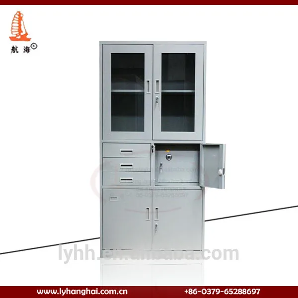 home economic safe cabinet with 3 drawers side by side hlaf glass door metal filing cabinet