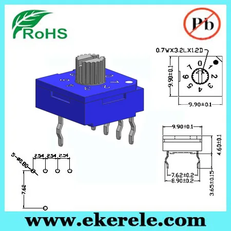4+1 contacts 08 positions rotary switches coded