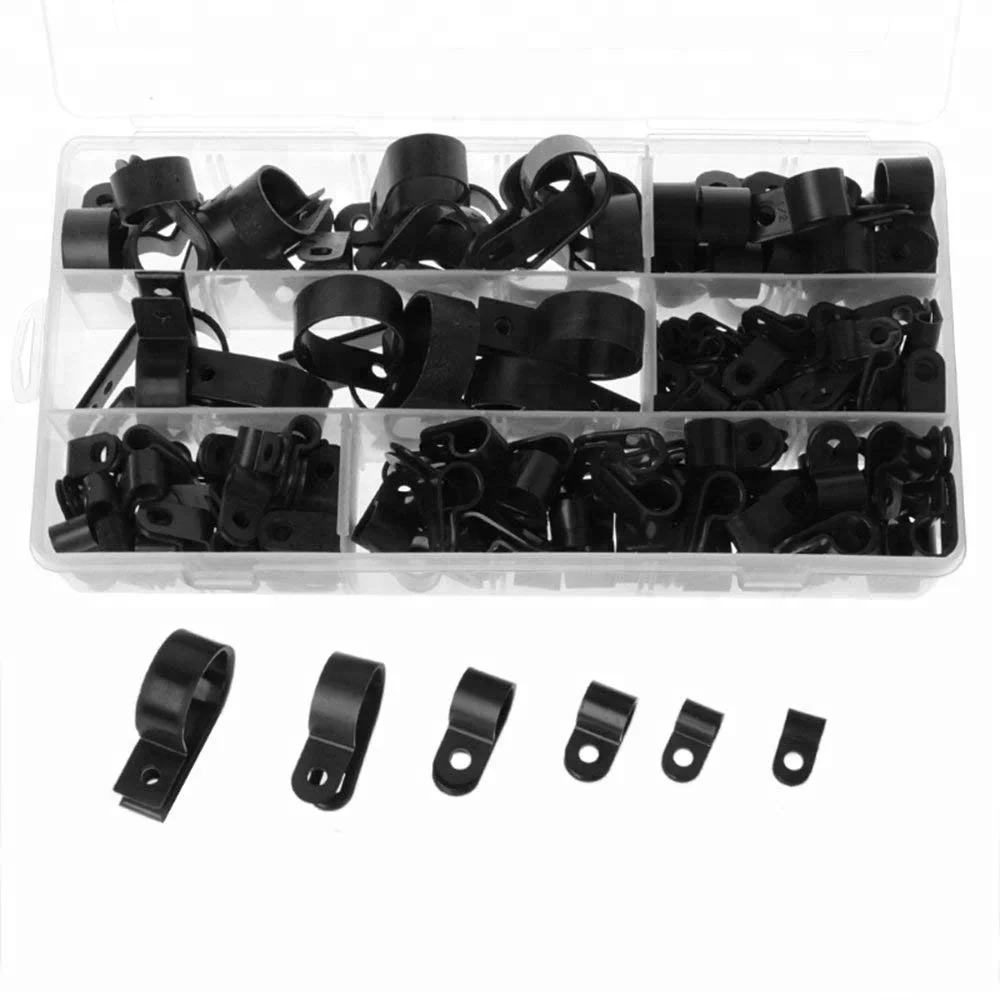 
200pcs Black Nylon Plastic P Clips Clamps Fasteners Assorted For Cable Conduit 