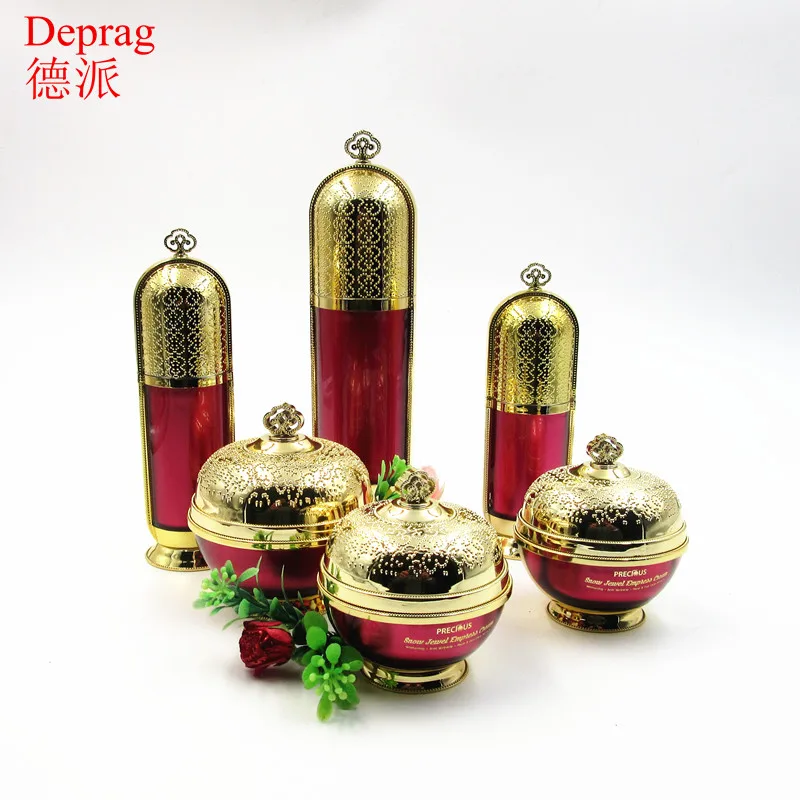 gold color crown shape whole set cosmetic packaging acrylic cosmetic bottle and jar