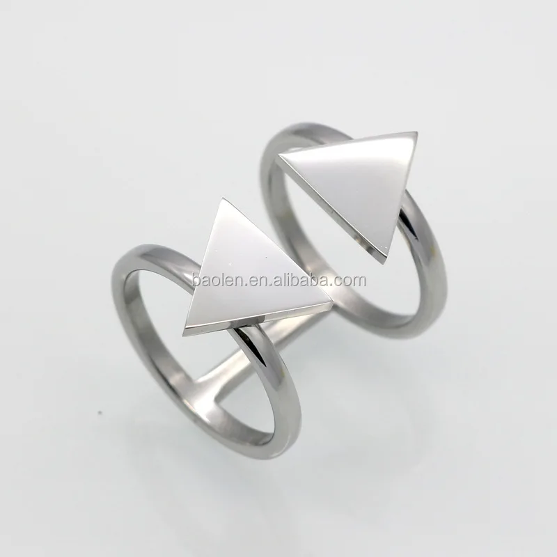 Cute Double Triangle Cut Stainless Steel Ring Summer Style White Gold Color Women Rings Anillos Mujer Anel Feminino Jewelry