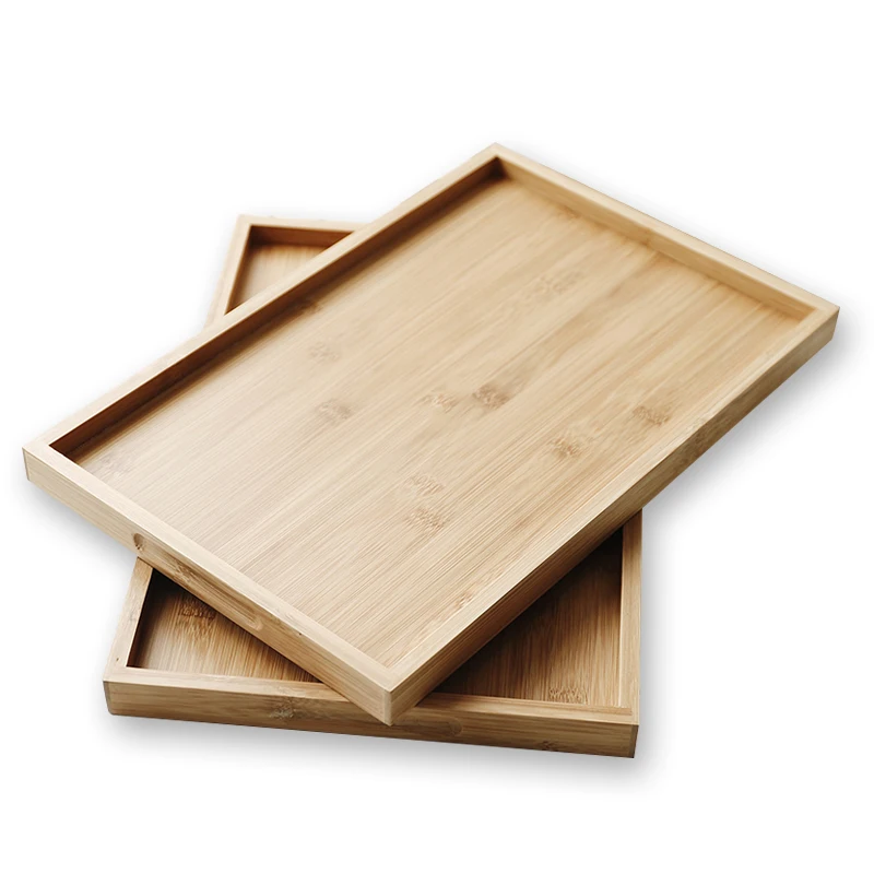 Plain bamboo wood food serving custom size rustic wooden tray