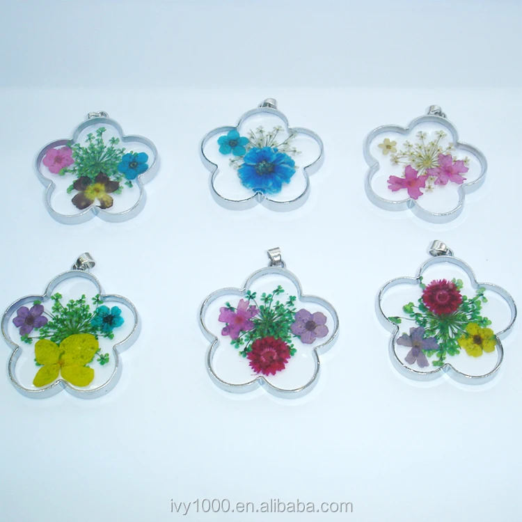 4mm Wide Silver Metal Pendant Necklace with Real Flower Inside Epoxy Resin Copper Jewelry Amber Stone for Engagement Gifts