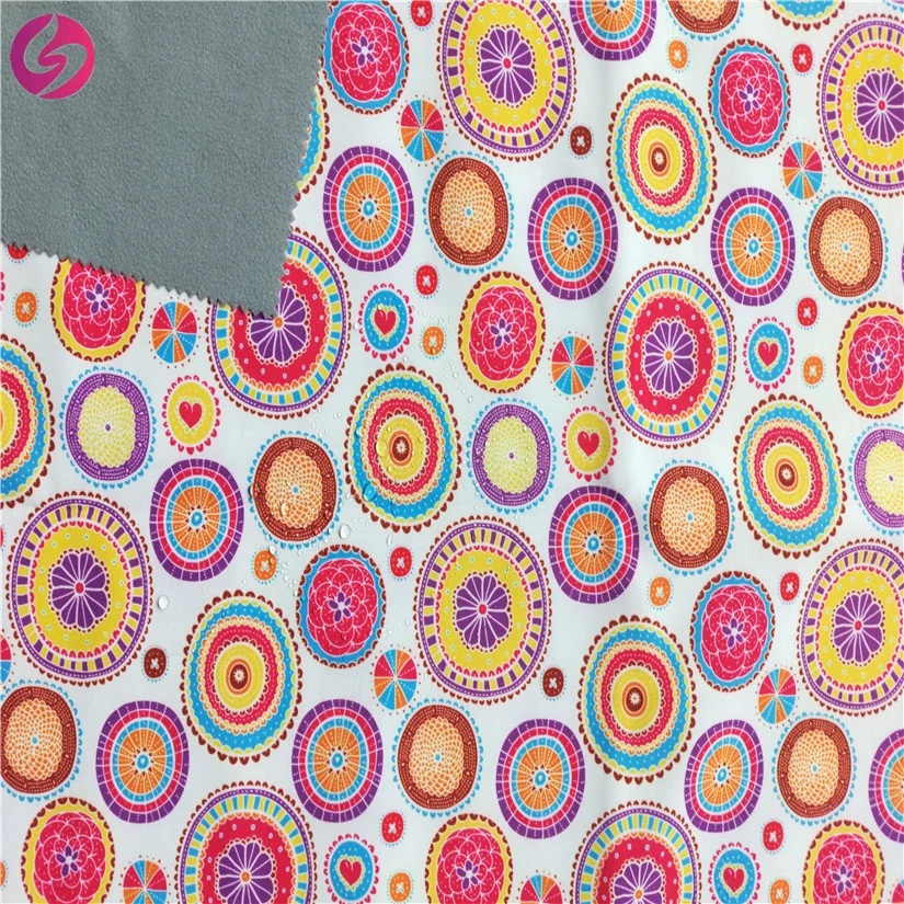 Small MOQ digital colorful circles printing child outwear 3 layer softshell fabric