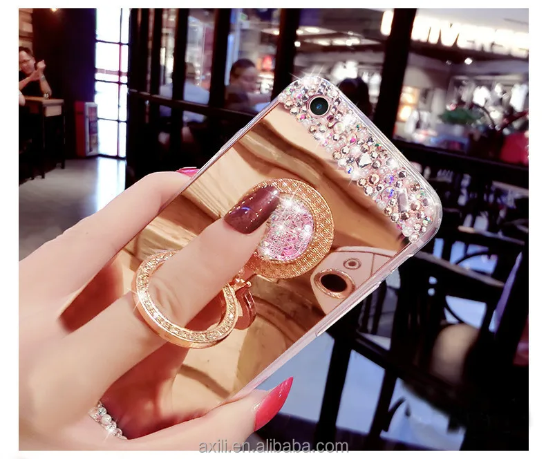 
Mirror Electroplating Soft TPU Girls Bling diamond Metal Ring Stand Cases For iphone 7 7plus 6 6S Plus se 5s 5 phone case 