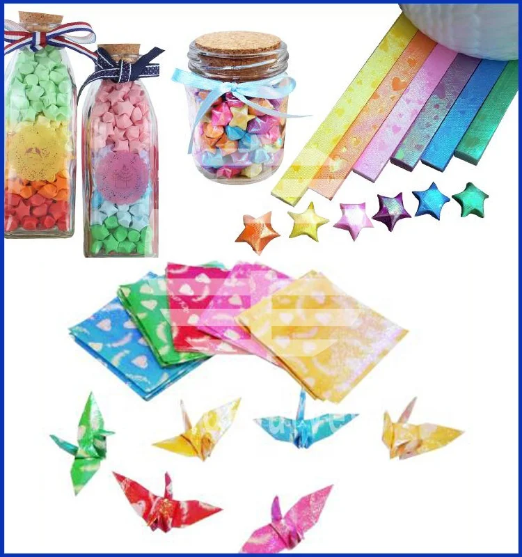 Оптовая продажа Упаковочная звезда яркие конфеты цвета оригами бумага металлик картон