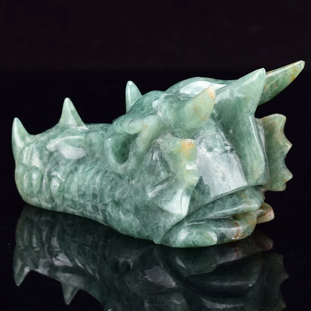 Realistic Green Fluorite Gemstone Dragon Head Skull Crystal Home Decoration Lapis Lazuli Hand Carved Engraving SCULPTURE CN;GUA