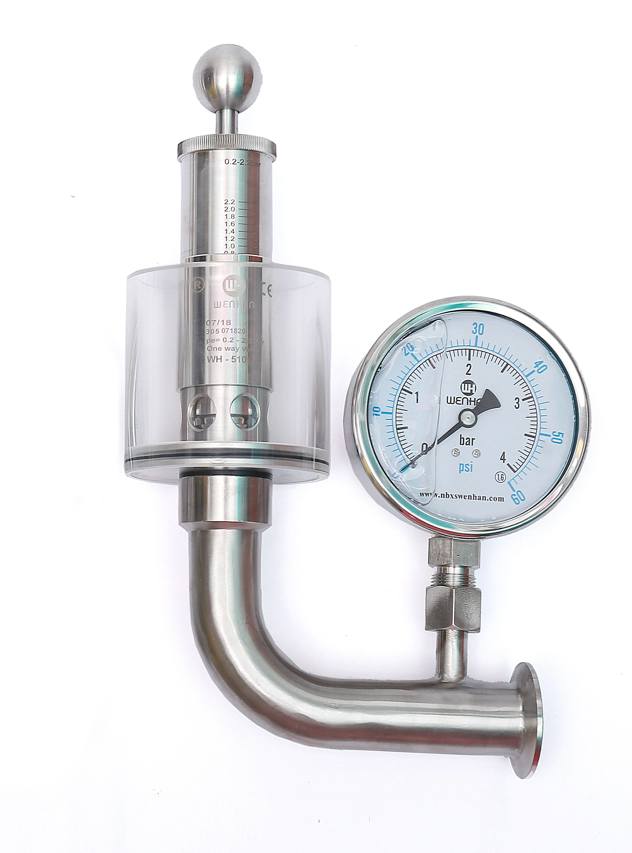 Sanitary SUS304 Dioxide Relief Adjustable Safety Regulating Exhaust Valves