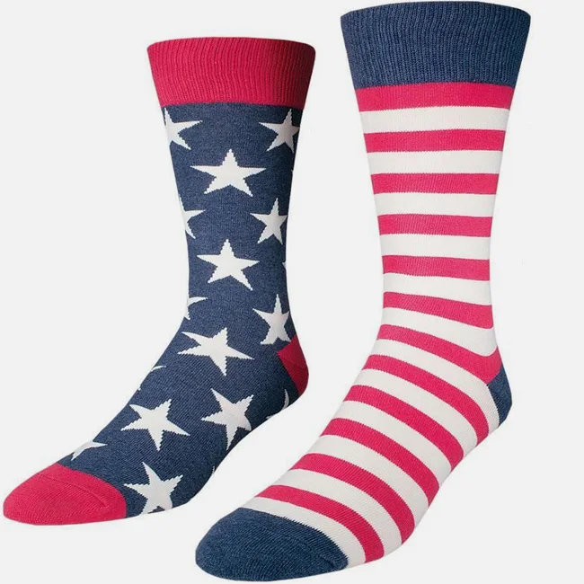 Bulk Wholesale Custom Design National Flag Dress Socks, China Factory Cotton American Flag Dress Socks